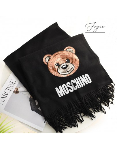 Moschino 亮片泰迪熊羊毛披肩/圍巾 30577 016 黑色