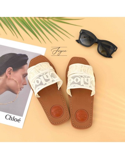 Chloe 拖鞋 蕾絲白